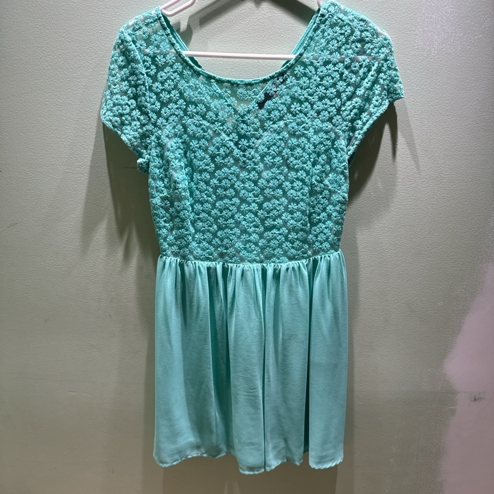 Sugarlips Turquoise Floral Lace Mini Dress